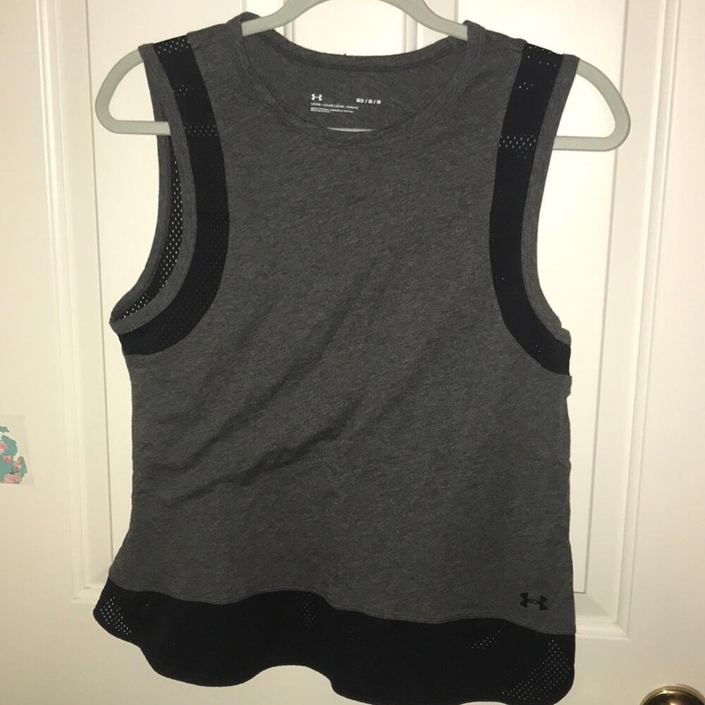 Under Armour Women's Mesh Muscle Tank Top Gray Black Size M